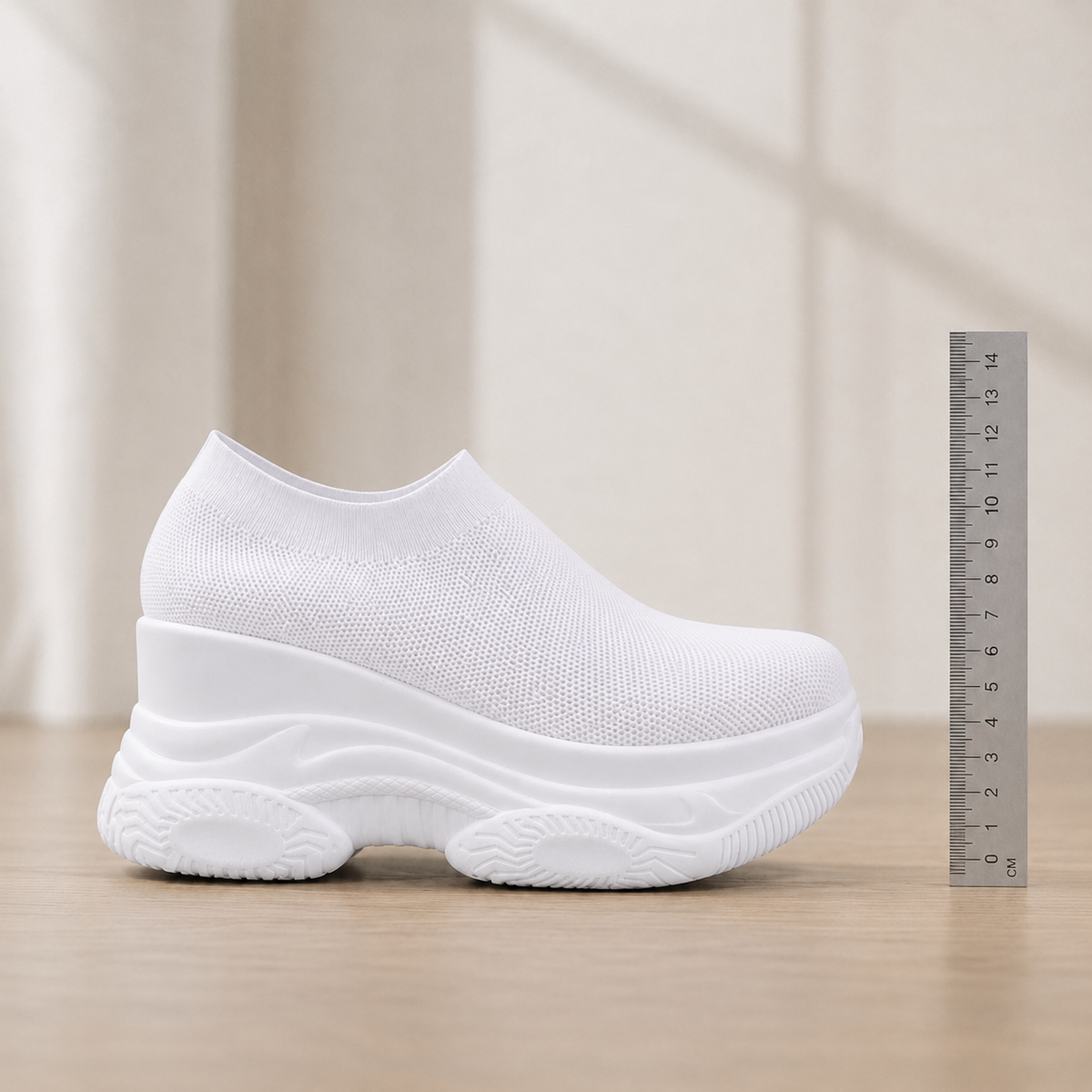 Damen-Strick-Plateau-Slipper
