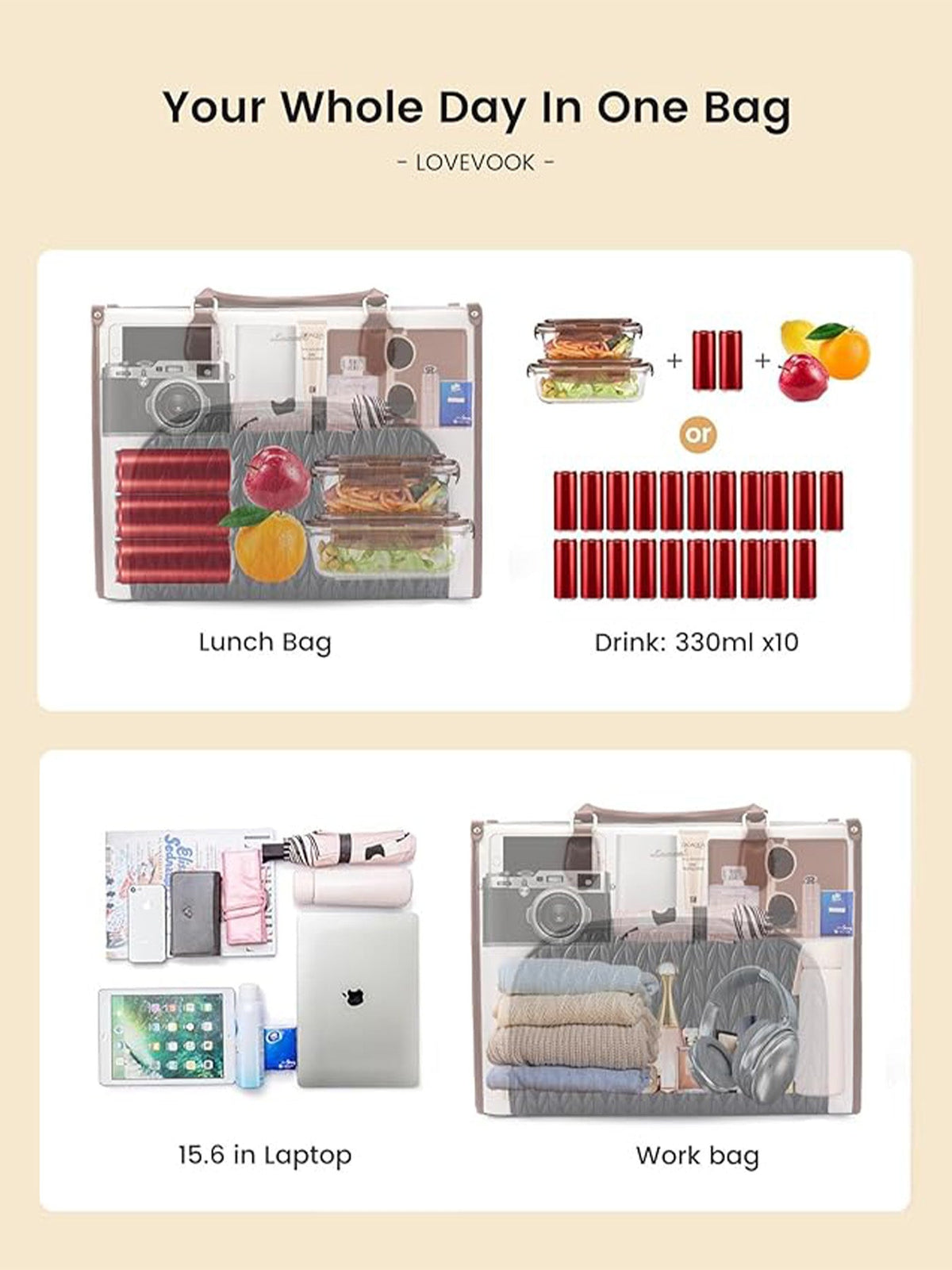 Lunch Compartment Laptop Tote Bag 15.6" 17.3"