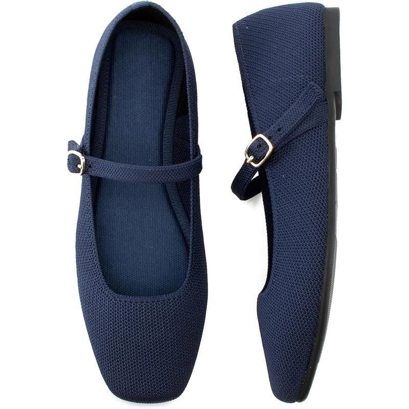 Knit Mary Jane Flats – Square Toe Comfort Shoes for Women