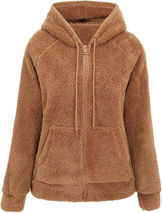 2026 Autumn and Winter Cross-Border Women's Hooded Zipper Teddy Fleece Sweatshirt Thickened Warm Plush Cardigan Jacket