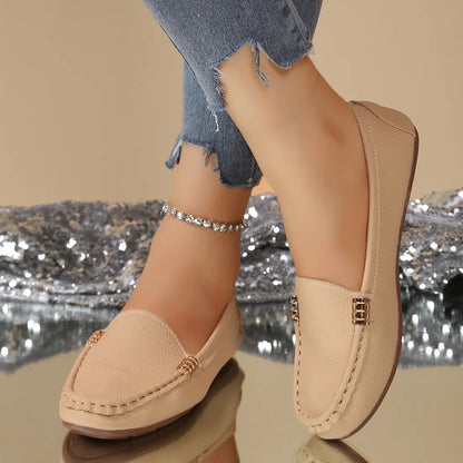 Women – Comfortable Slip-On Flats with Gold Buckle Detail