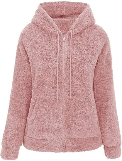 2026 Autumn and Winter Cross-Border Women's Hooded Zipper Teddy Fleece Sweatshirt Thickened Warm Plush Cardigan Jacket