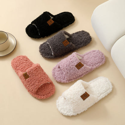 Unisex Teddy Fleece Open-Toe House Slides
