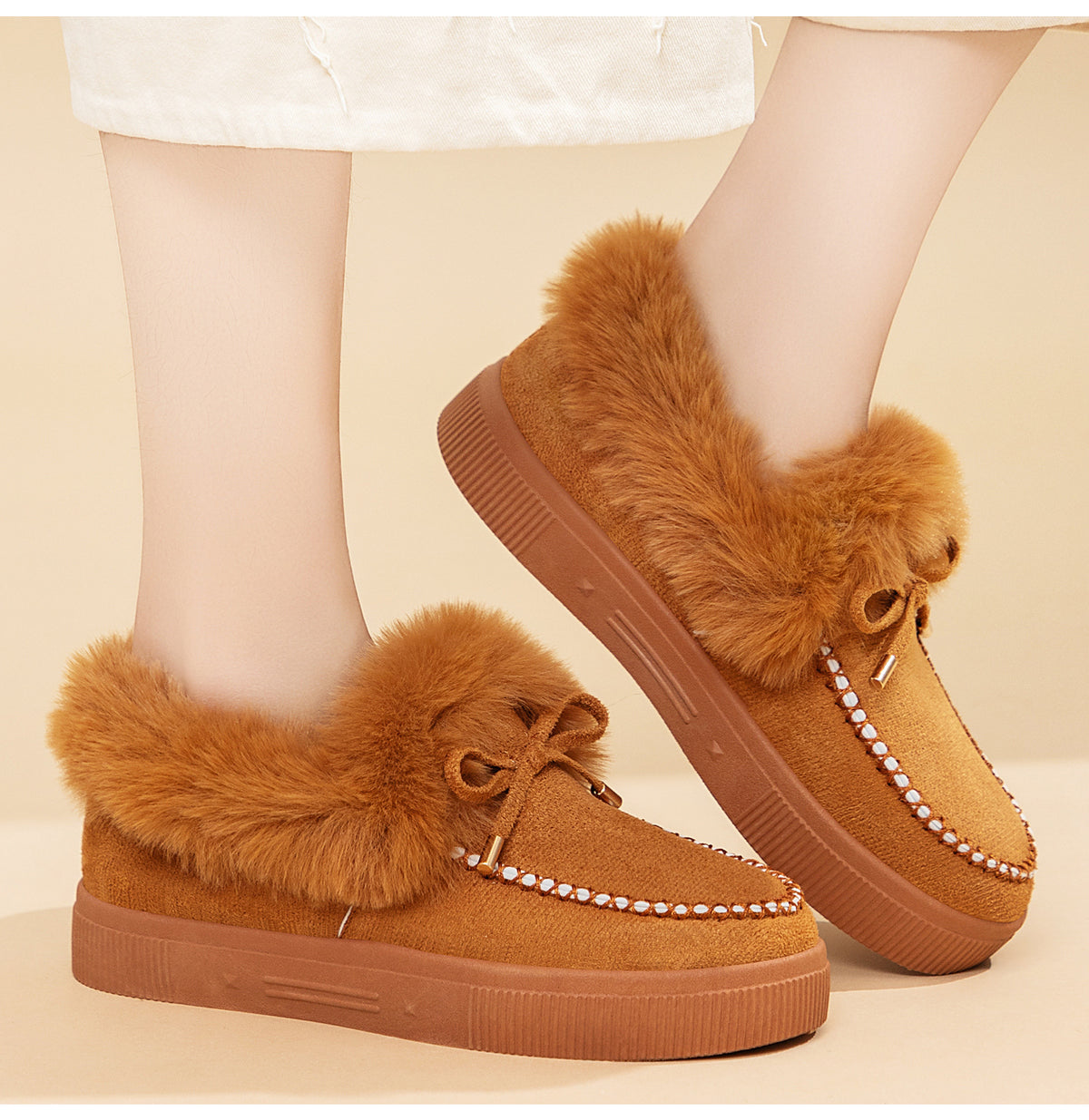 2026 Women's Cozy Winter Ankle Boots – Warm Furry Bow Style