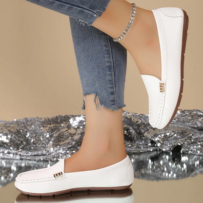 Women – Comfortable Slip-On Flats with Gold Buckle Detail