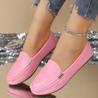 Women – Comfortable Slip-On Flats with Gold Buckle Detail