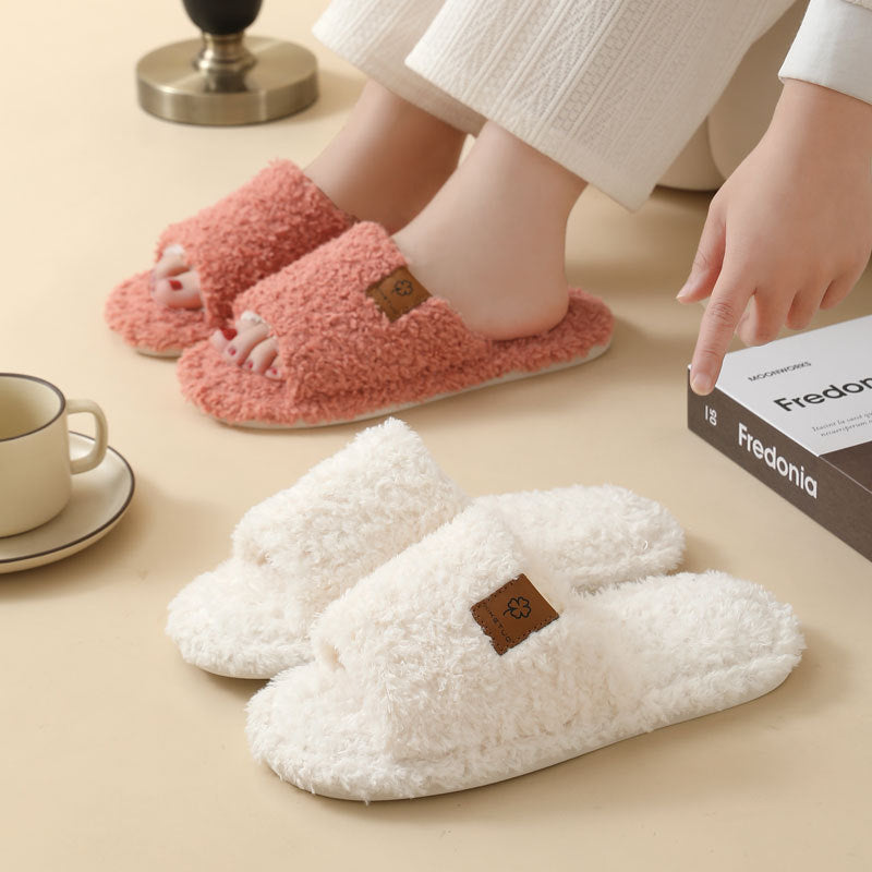 Unisex Teddy Fleece Open-Toe House Slides