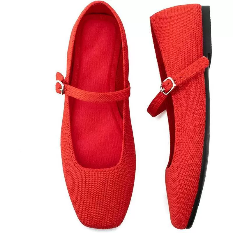 Knit Mary Jane Flats – Square Toe Comfort Shoes for Women