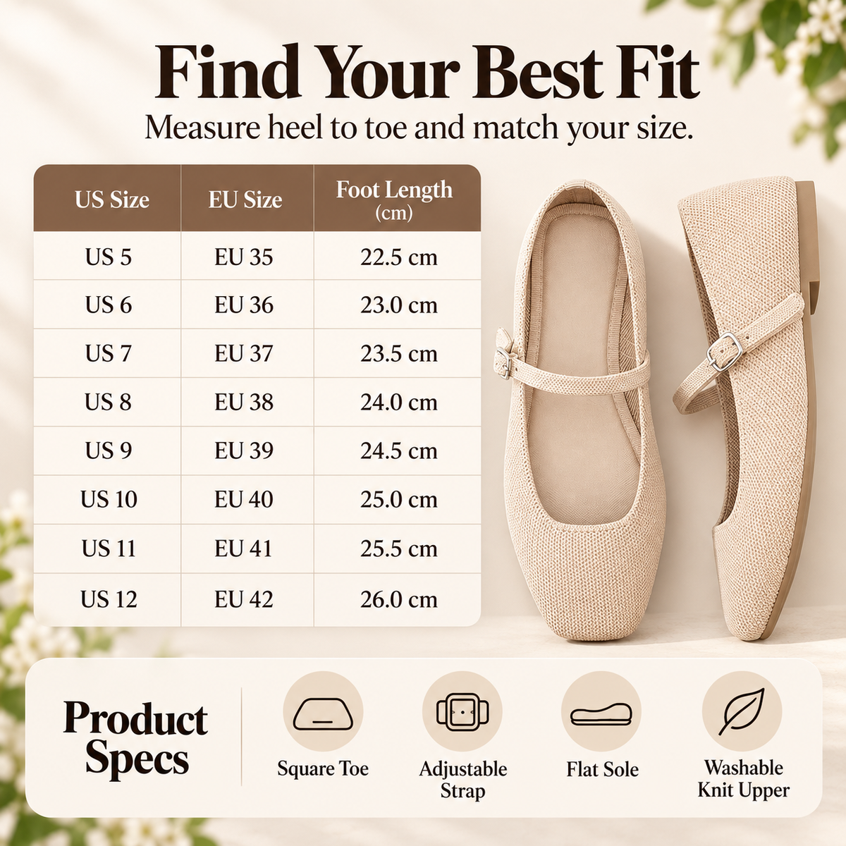 Knit Mary Jane Flats – Square Toe Comfort Shoes for Women