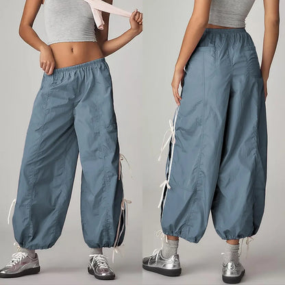 Yeokou Women Pants Elastic High Waist Full Twist Hiking Cargo Pants Basic Trousers Bottom  Womenswear Chic Summer