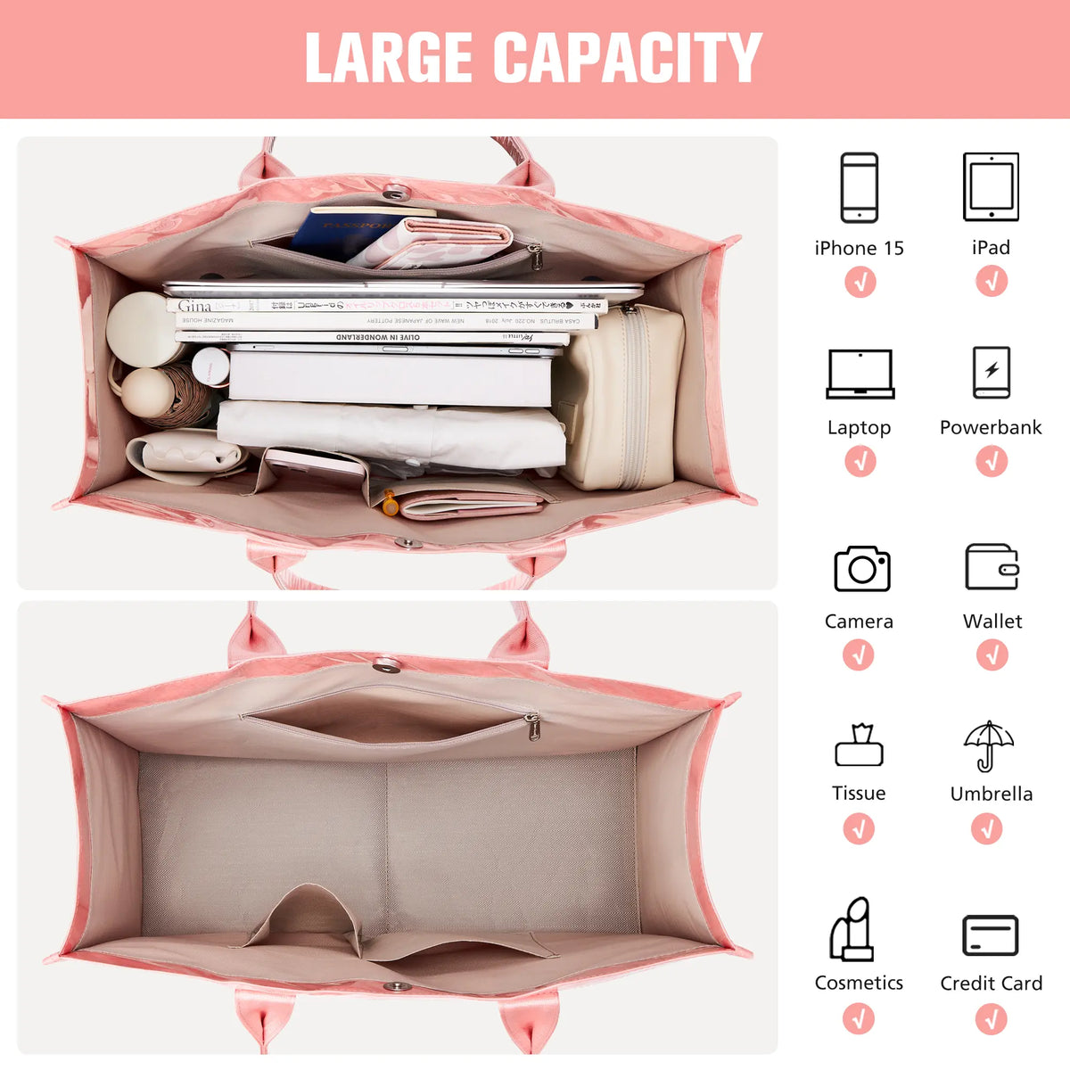 KALIDI Women's PVC+Paper Aesthetic Tote Bag - Waterproof Lightweight Large Capacity Double Handle Everyday Bag for Work, Gifts for Women