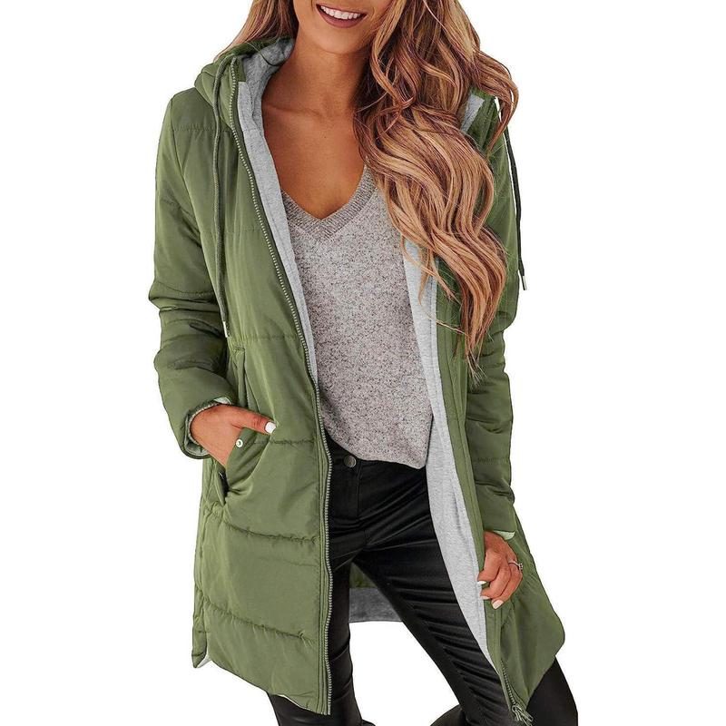 Imily Bela Womens Warm Puffer Down Jacket Hooded Winter Casual Lightweight Mid Quilted Coat with Pockets