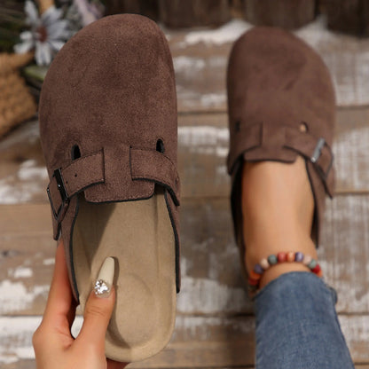 Suede Clogs for Women and Men - Adjustable Buckle Slip-on Cork Footbed Mules with Antislip Sole - Unisex Slippers Brown Springfresh Cork Platform Shoes Summer Vibes