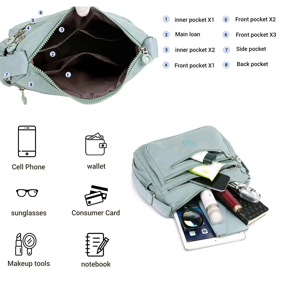 Women's Nylon Anti-Theft Crossbody & Shoulder Bag - Casual Messenger, Multi-Pocket Hands-Free Everyday Wallet, Ideal Gifts for Women (Mother's Day, Valentine's Day), Casual Messenger Bags