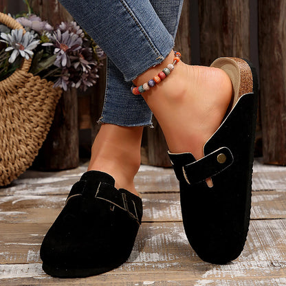 Suede Clogs for Women and Men - Adjustable Buckle Slip-on Cork Footbed Mules with Antislip Sole - Unisex Slippers Brown Springfresh Cork Platform Shoes Summer Vibes