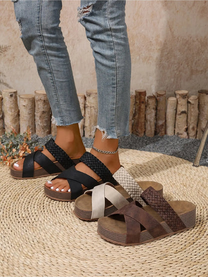 Damen Sommer Keilabsatz Plateau Sandalen, böhmische Trend Sandalen, weiche bequeme leichte Strandsandalen, atmungsaktive Outdoor Casual Sandalen