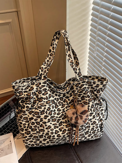 Casual Leopard Print Crossbody Bag, Large Capacity Single Shoulder Tote, Perfect for Work and Daily Use, Fashionable Fabric Backpack