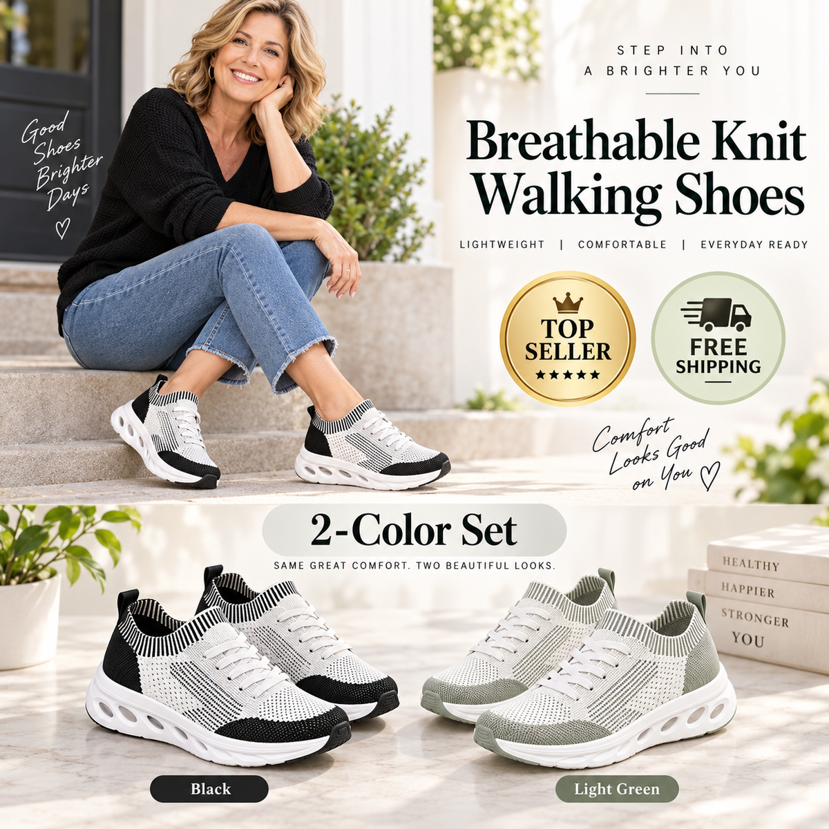 Women’s Breathable Knit Walking Shoes – Lightweight & Supportive Comfort