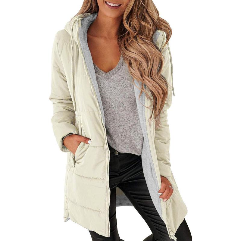 Imily Bela Womens Warm Puffer Down Jacket Hooded Winter Casual Lightweight Mid Quilted Coat with Pockets