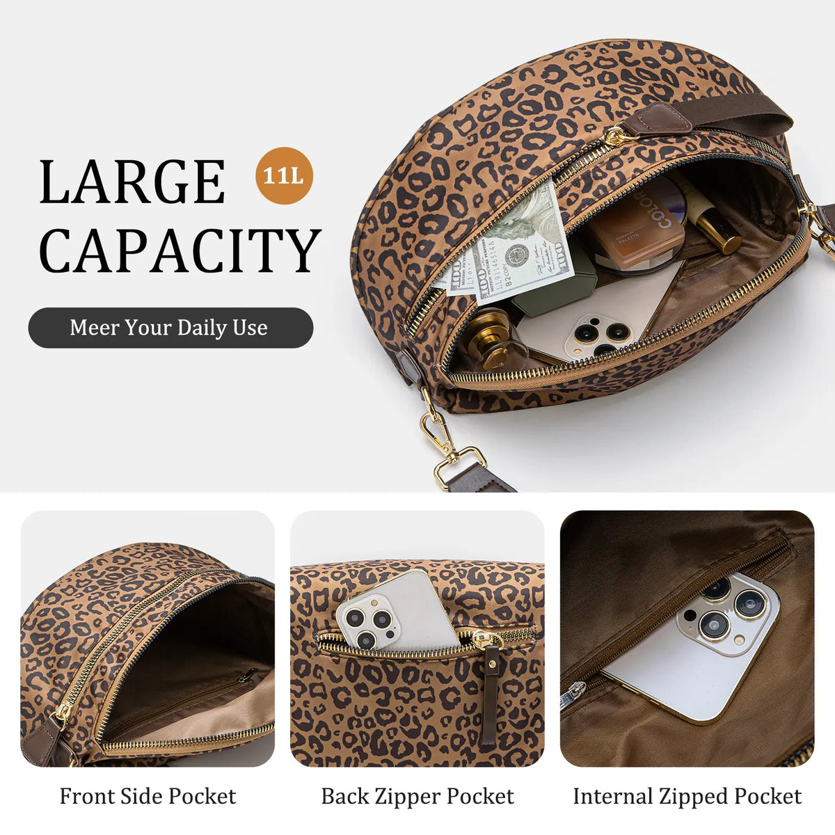 MEXS Bum Bag for Women 11L Crossbody Bags Fanny Packs Sling Belt Purse Waist Chest Shoulder Bag