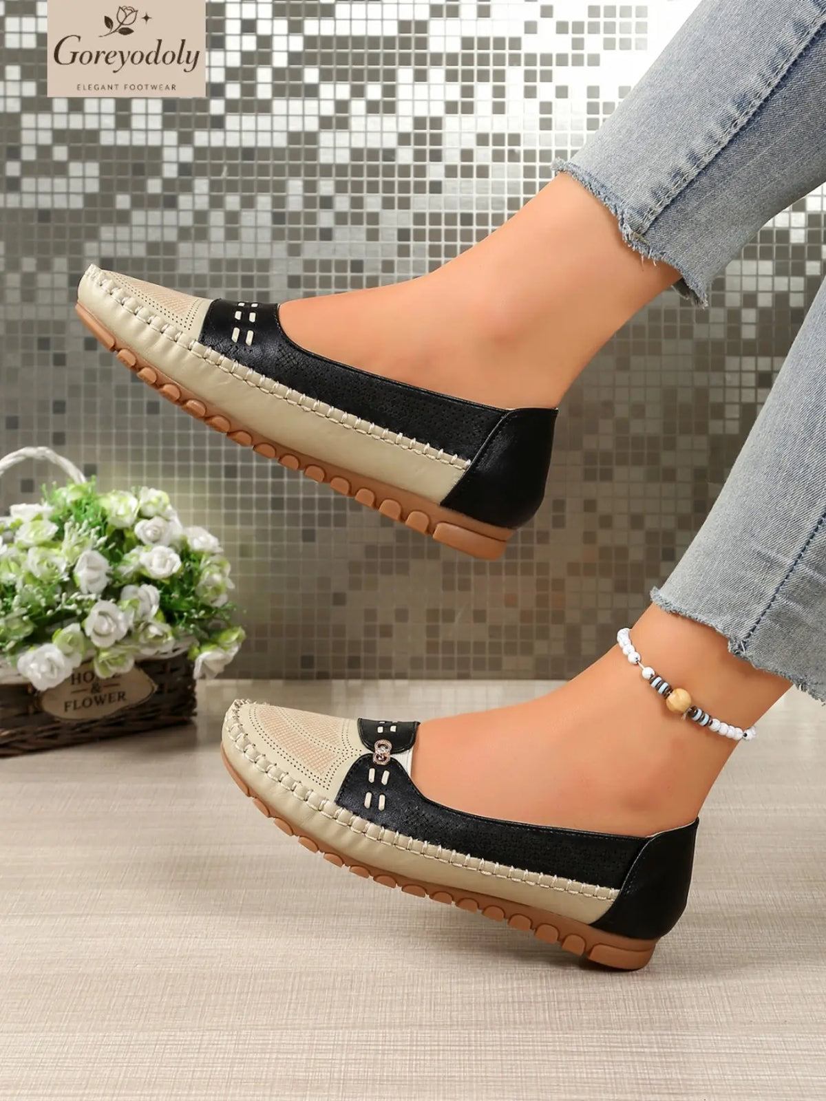 Goreyodoly elegante, lässige Slipper für Damen mit Kettenverzierung