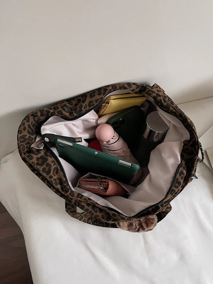 Casual Leopard Print Crossbody Bag, Large Capacity Single Shoulder Tote, Perfect for Work and Daily Use, Fashionable Fabric Backpack