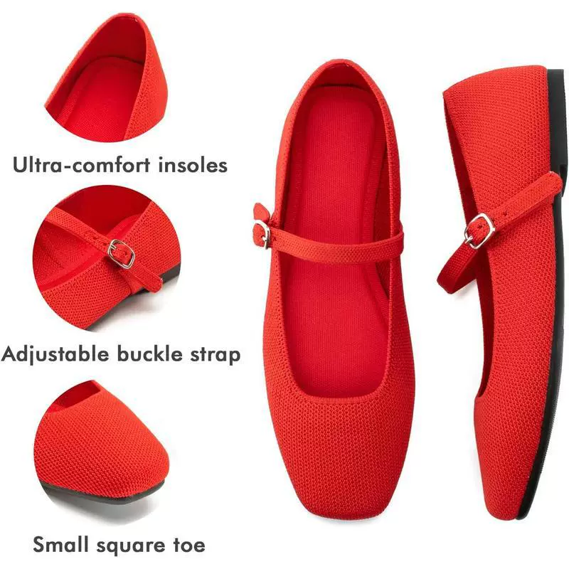 Knit Mary Jane Flats – Square Toe Comfort Shoes for Women