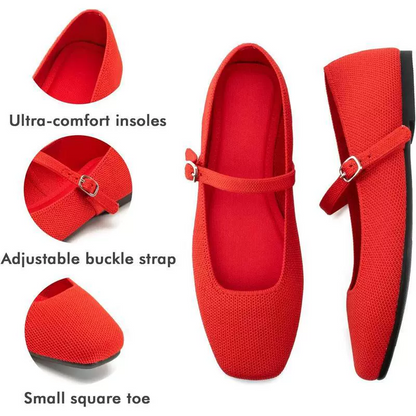 Knit Mary Jane Flats – Square Toe Comfort Shoes for Women