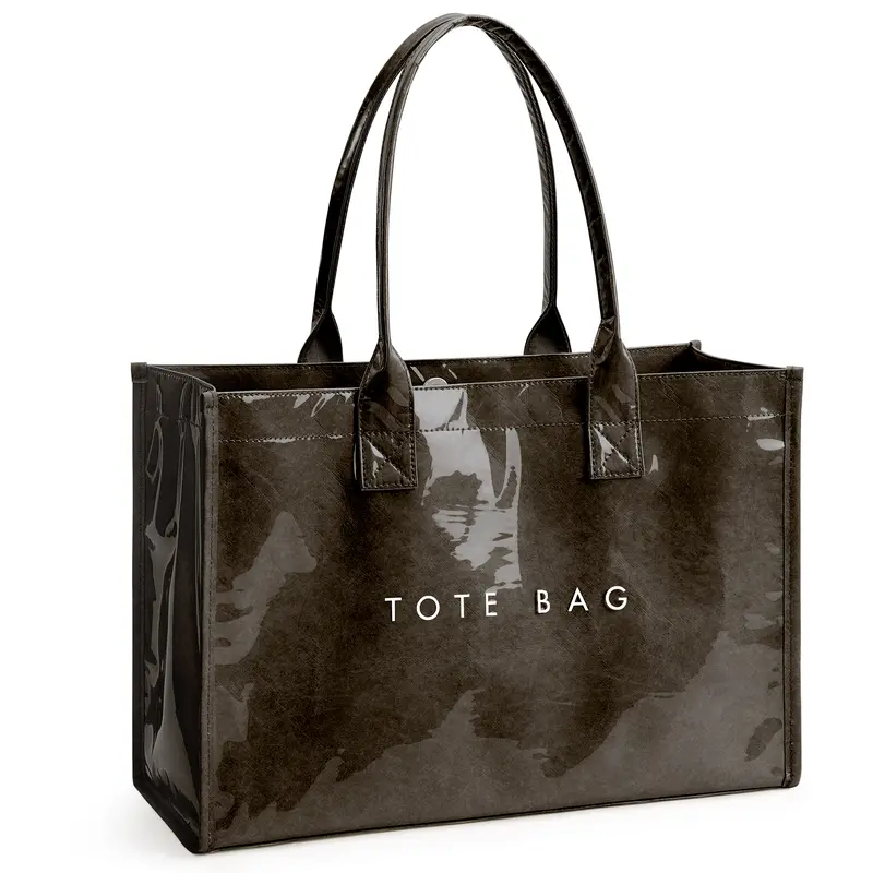KALIDI Women's PVC+Paper Aesthetic Tote Bag - Waterproof Lightweight Large Capacity Double Handle Everyday Bag for Work, Gifts for Women