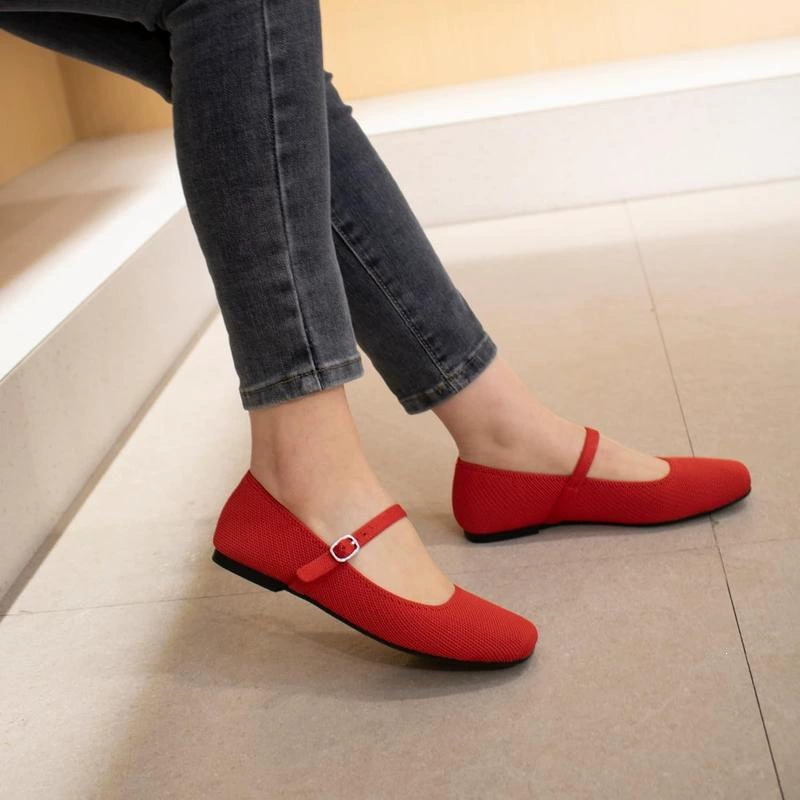 Knit Mary Jane Flats – Square Toe Comfort Shoes for Women