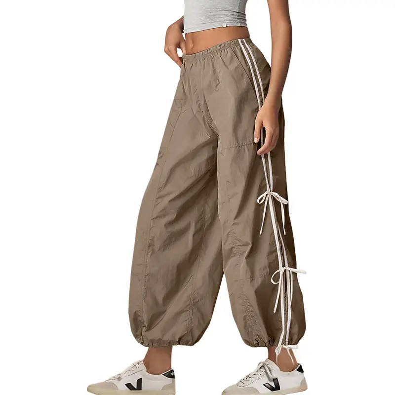 Yeokou Women Pants Elastic High Waist Full Twist Hiking Cargo Pants Basic Trousers Bottom  Womenswear Chic Summer