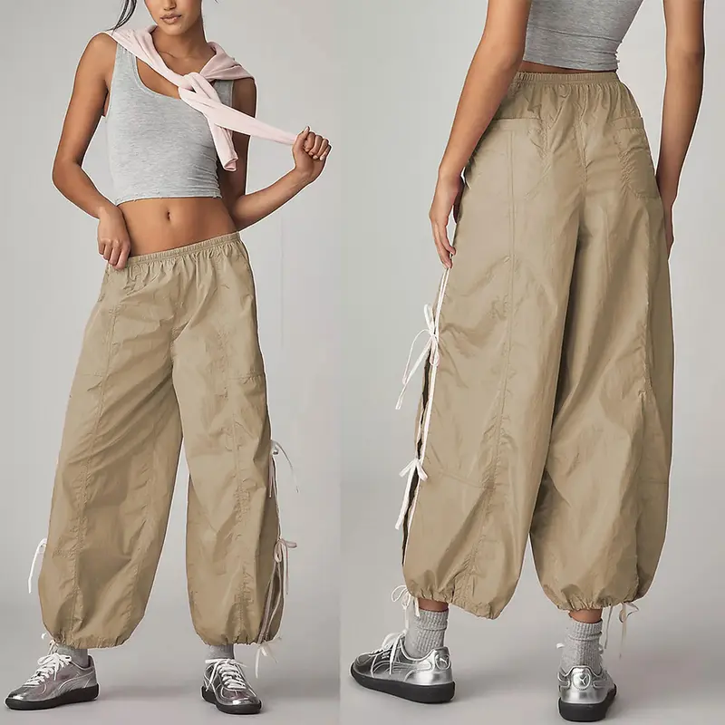 Yeokou Women Pants Elastic High Waist Full Twist Hiking Cargo Pants Basic Trousers Bottom  Womenswear Chic Summer