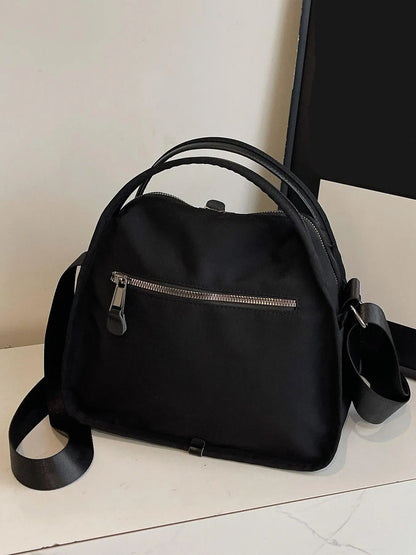 Ladies' elegant solid color shoulder bag, fashionable zipper All Match crossbody bag for daily use, simple solid color, casual trend versatile high-quality commuter shoulder bag, Fabric shoulder bags, Crossbody handbags