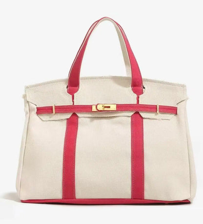 Women's 2026 New Chic Canvas Tote - Colorblock Bag, Elegant Commuter Work Bag for Women, Distressed Lightweight Roomy Everyday Purse Handbag