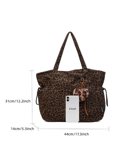 Casual Leopard Print Crossbody Bag, Large Capacity Single Shoulder Tote, Perfect for Work and Daily Use, Fashionable Fabric Backpack