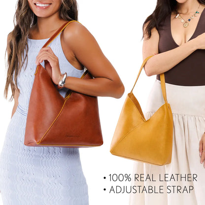 Portland Leather Naomi Shoulder Bag - Real Leather Crossbody & Slouchy Hobo Purse for Women