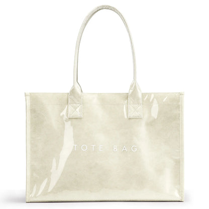 KALIDI Women's PVC+Paper Aesthetic Tote Bag - Waterproof Lightweight Large Capacity Double Handle Everyday Bag for Work, Gifts for Women