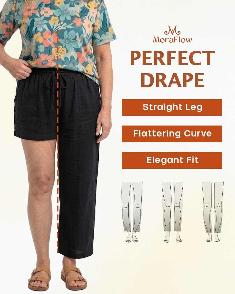 MoraFlow – Bequeme Leichte Leinen Cargo-Hose für Damen mit Weitem Bein