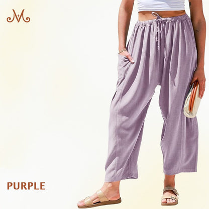 MoraFlow – Bequeme Leichte Leinen Cargo-Hose für Damen mit Weitem Bein