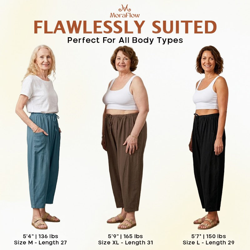 MoraFlow – Bequeme Leichte Leinen Cargo-Hose für Damen mit Weitem Bein