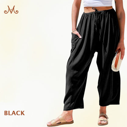 MoraFlow – Bequeme Leichte Leinen Cargo-Hose für Damen mit Weitem Bein