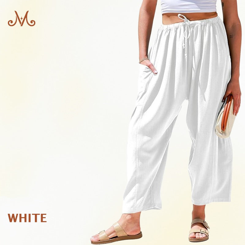 MoraFlow – Bequeme Leichte Leinen Cargo-Hose für Damen mit Weitem Bein