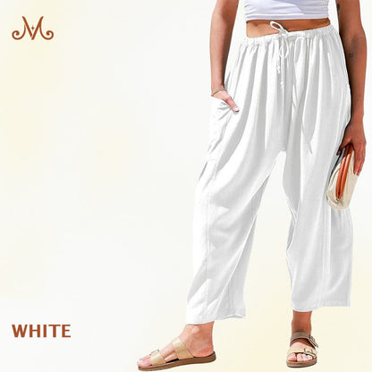 MoraFlow – Bequeme Leichte Leinen Cargo-Hose für Damen mit Weitem Bein