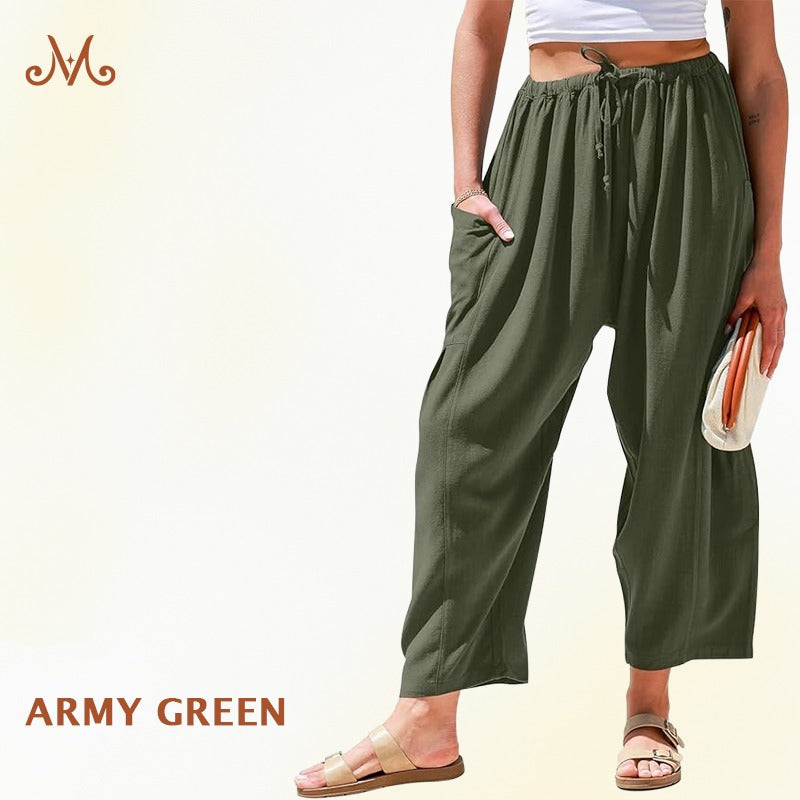 MoraFlow – Bequeme Leichte Leinen Cargo-Hose für Damen mit Weitem Bein