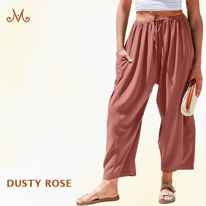 MoraFlow – Bequeme Leichte Leinen Cargo-Hose für Damen mit Weitem Bein