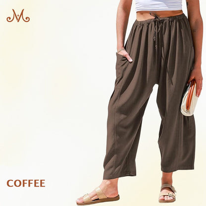 MoraFlow – Bequeme Leichte Leinen Cargo-Hose für Damen mit Weitem Bein
