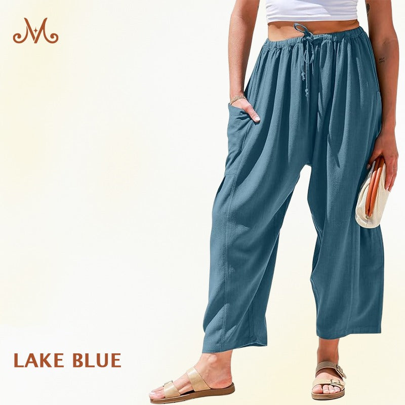 MoraFlow – Bequeme Leichte Leinen Cargo-Hose für Damen mit Weitem Bein