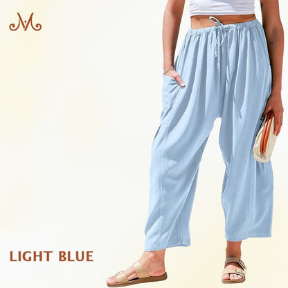 MoraFlow – Bequeme Leichte Leinen Cargo-Hose für Damen mit Weitem Bein