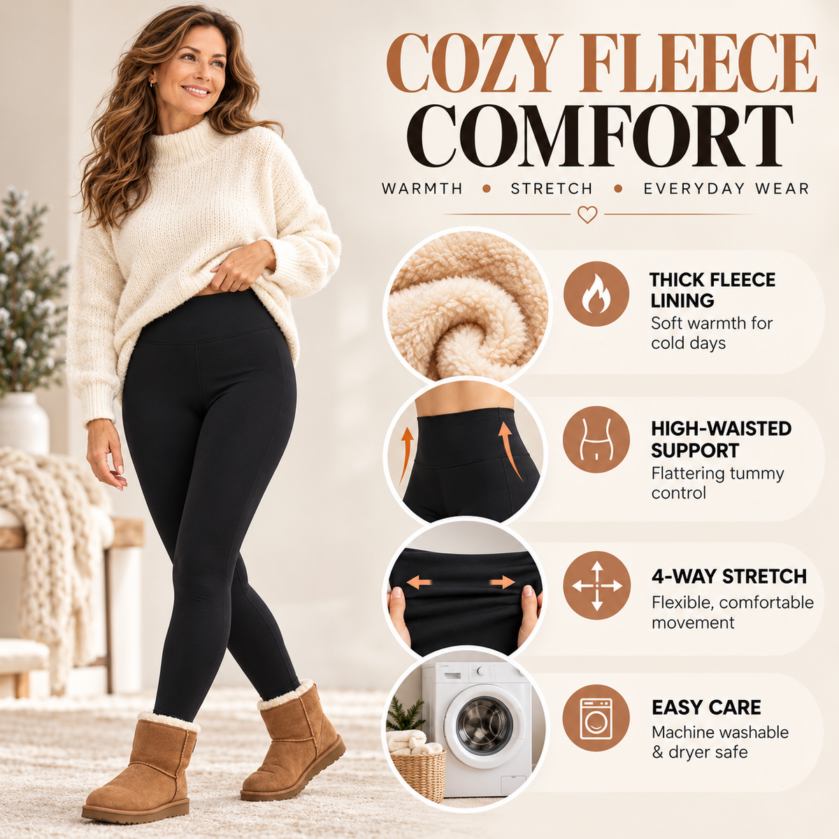 Fleece Lined Leggings Women - Thermal Winter Warm Thick Pants