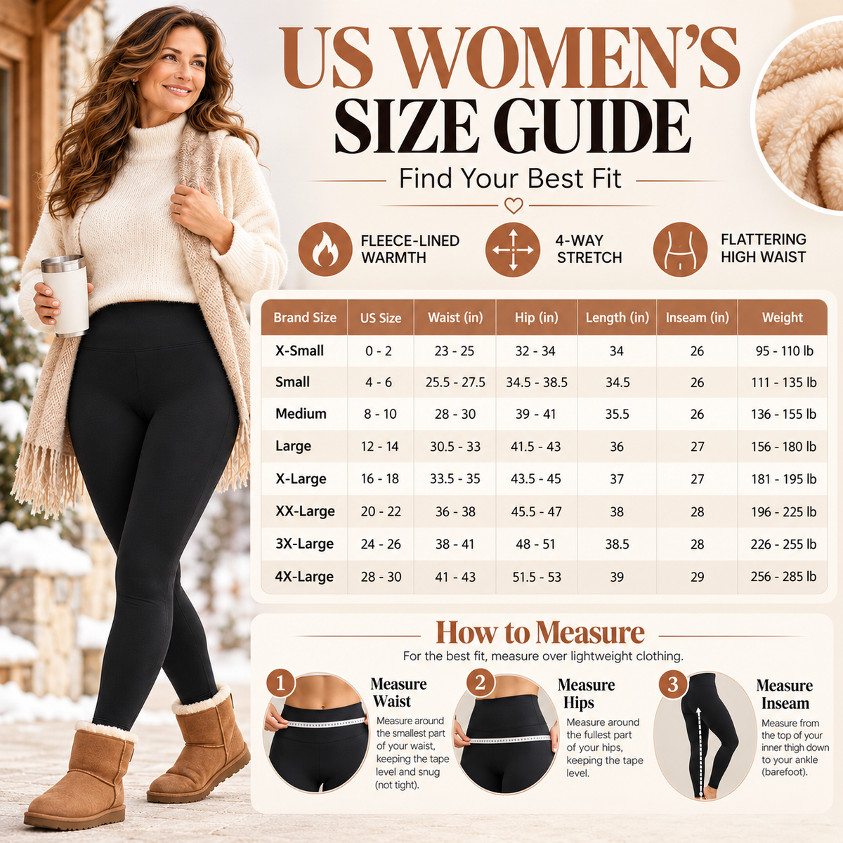 Fleece Lined Leggings Women - Thermal Winter Warm Thick Pants